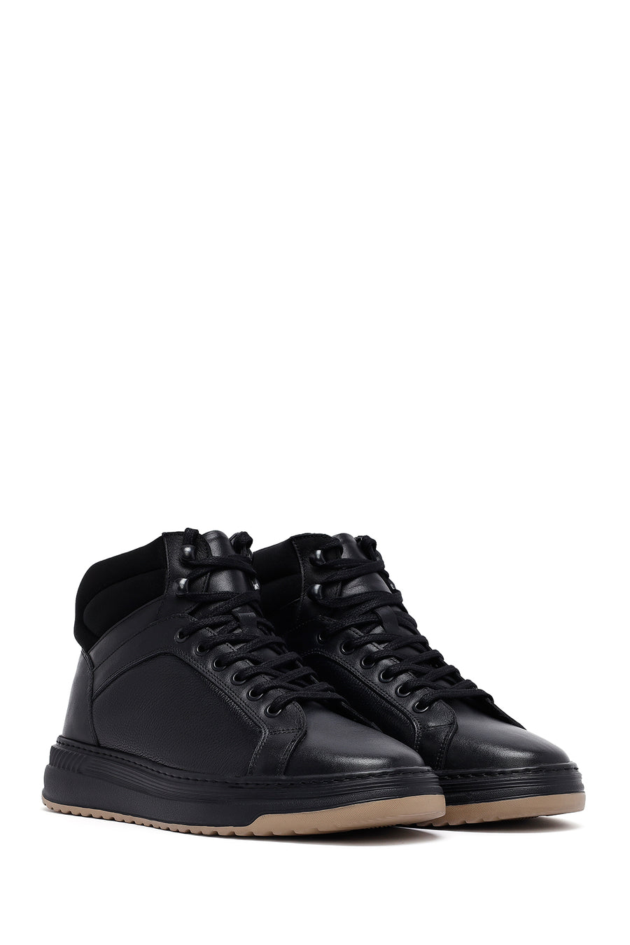Men's Black Lace-Up Leather Sports Boots