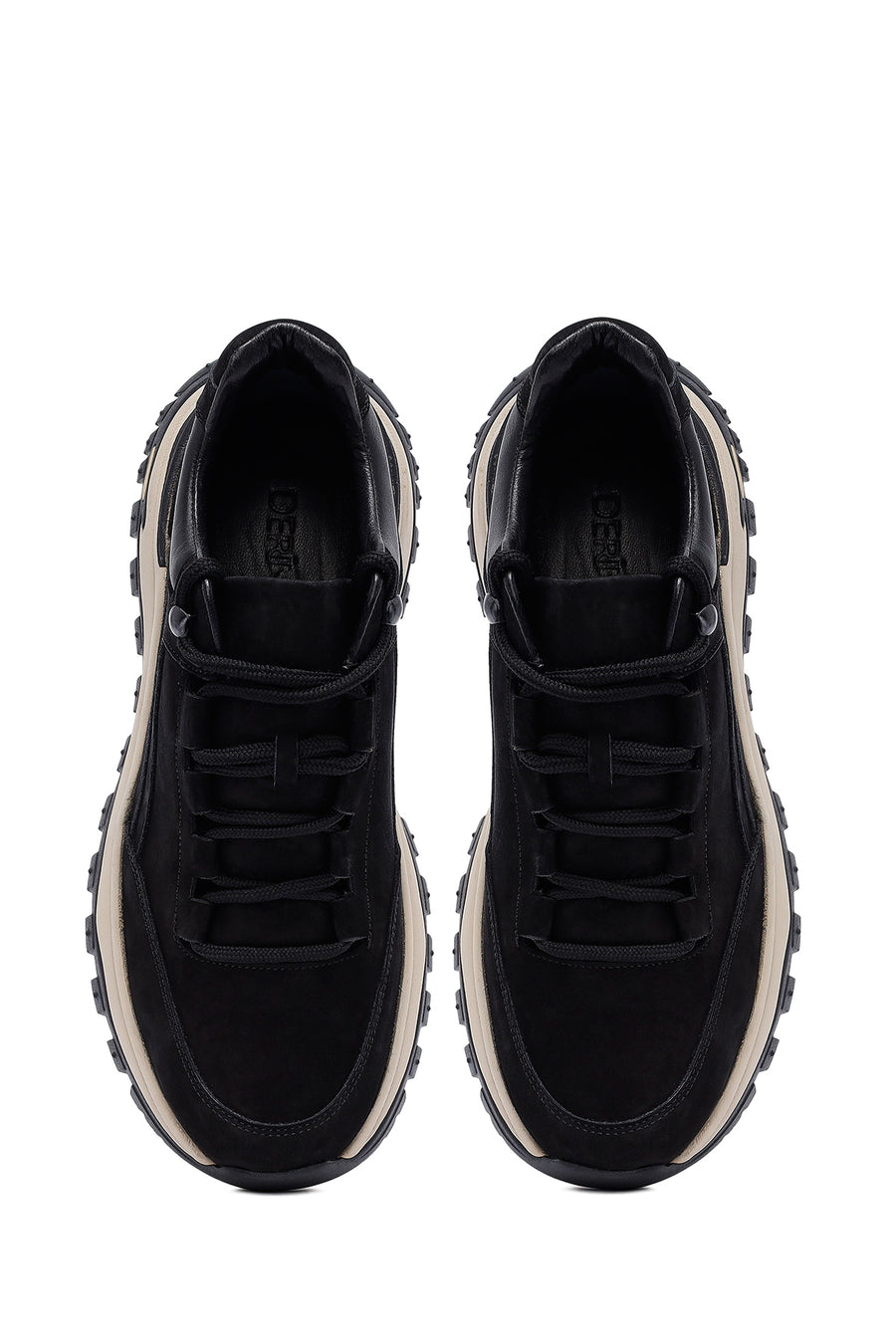 Erkek Siyah Bağcıklı Kalın Tabanlı Nubuk Deri Casual Sneaker