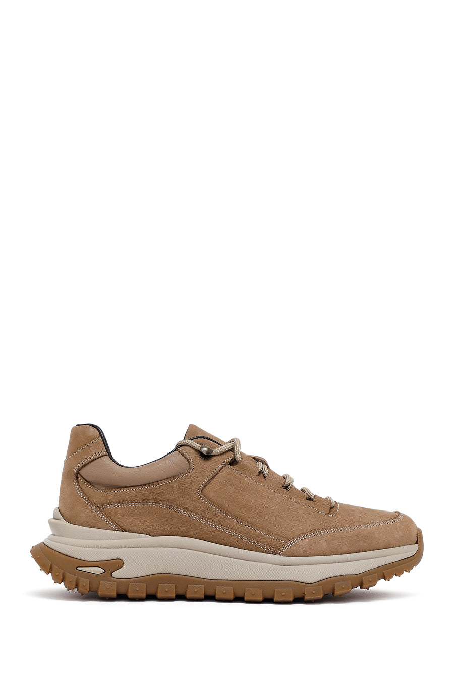 Erkek Bej Bağcıklı Kalın Tabanlı Nubuk Deri Casual Sneaker 25WFD6605V3 | Derimod