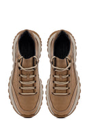 Erkek Bej Bağcıklı Kalın Tabanlı Nubuk Deri Casual Sneaker | Derimod