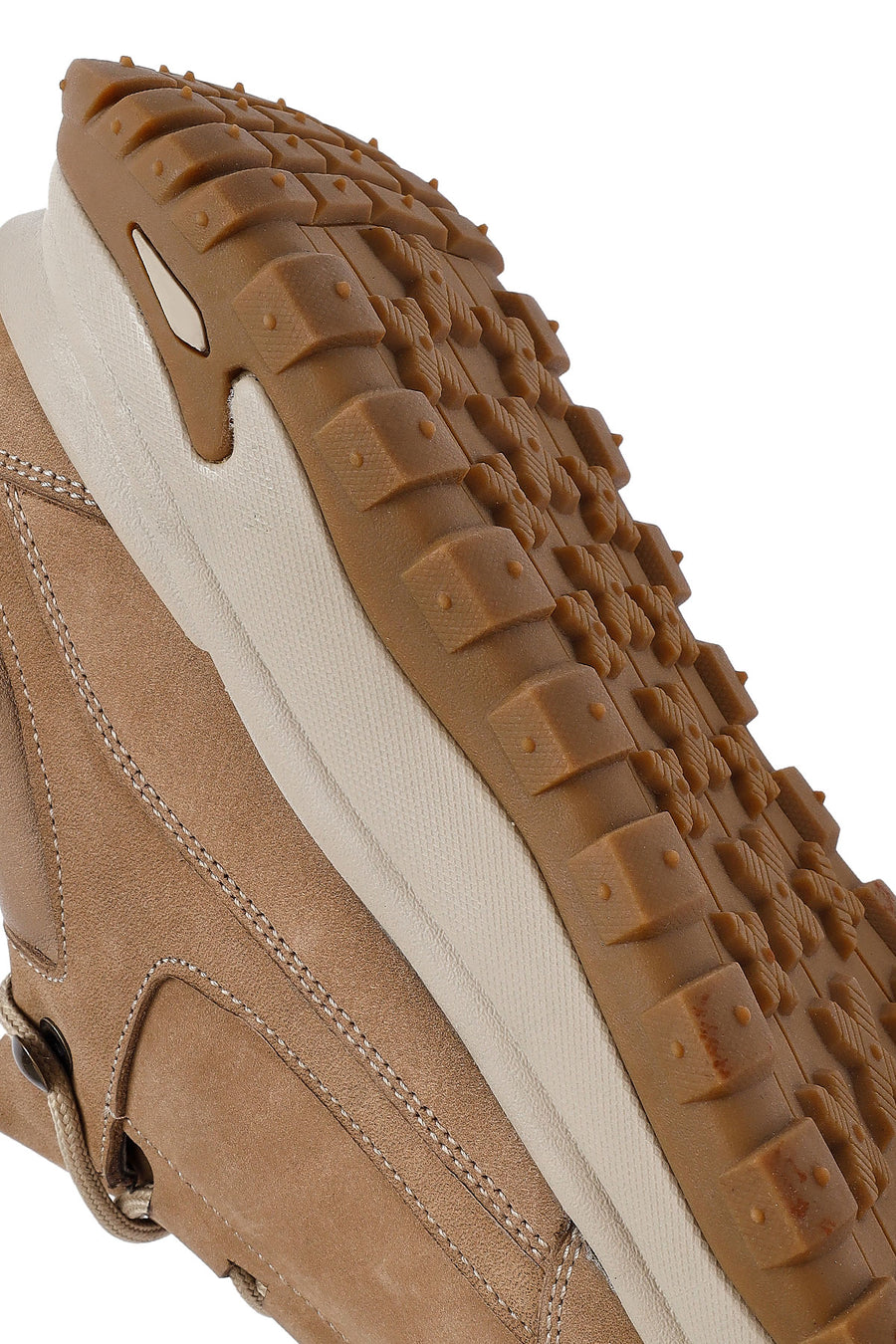 Erkek Bej Bağcıklı Kalın Tabanlı Nubuk Deri Casual Sneaker