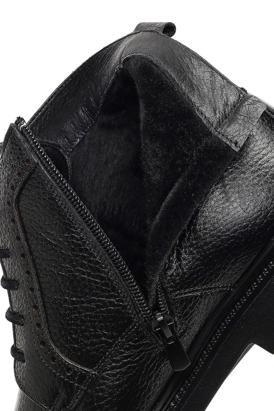 Erkek Siyah Fermuarlı Deri Casual Bot
