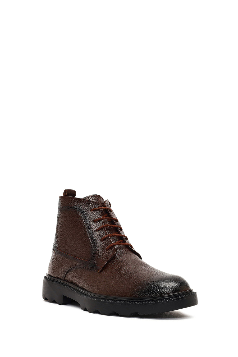 Erkek Kahverengi Fermuarlı Deri Casual Bot