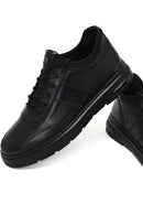 Erkek Siyah Bağcıklı Kalın Tabanlı Deri Casual Sneaker | Derimod