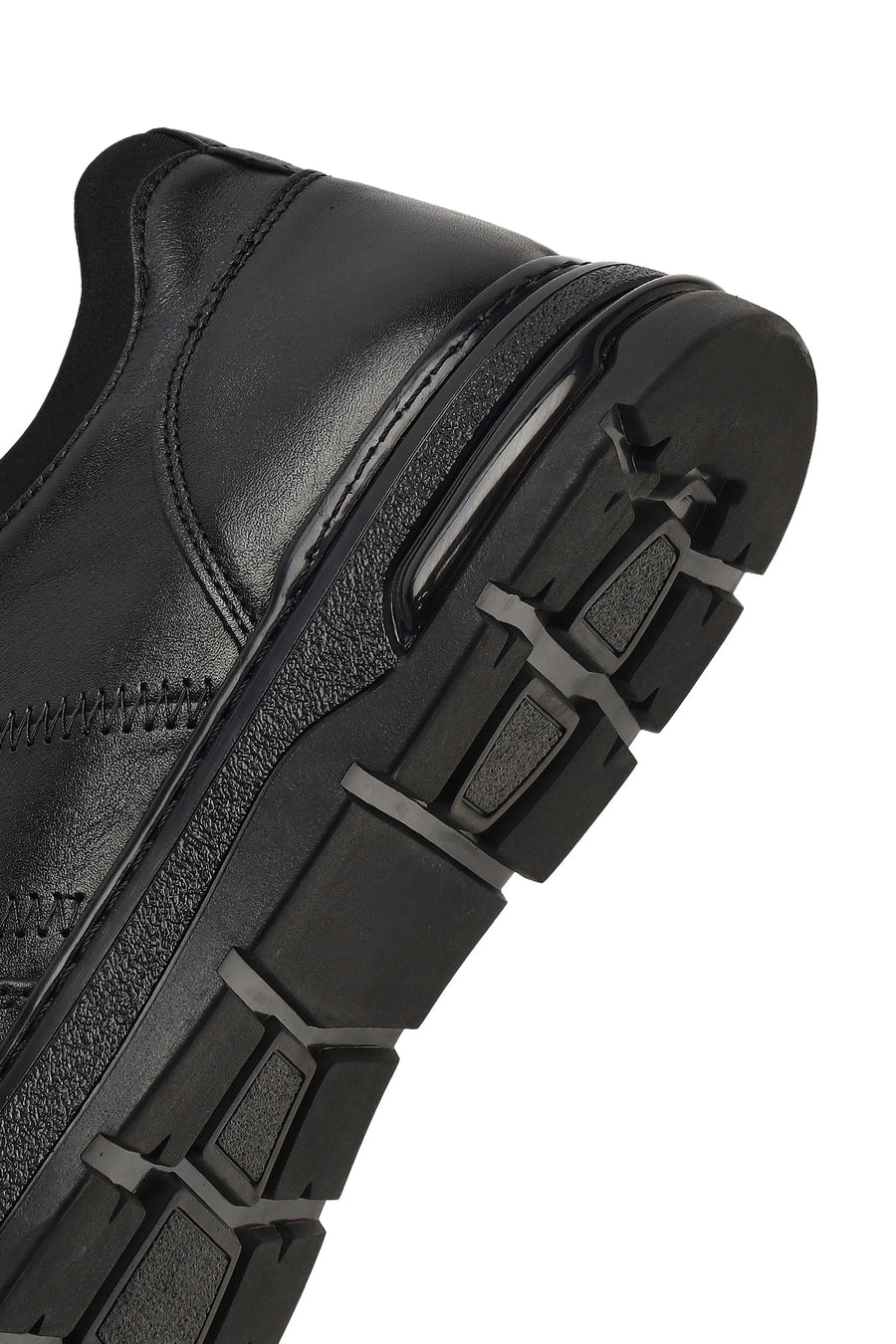 Erkek Siyah Bağcıklı Kalın Tabanlı Deri Casual Sneaker