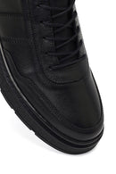 Erkek Siyah Bağcıklı Kalın Tabanlı Deri Casual Sneaker | Derimod