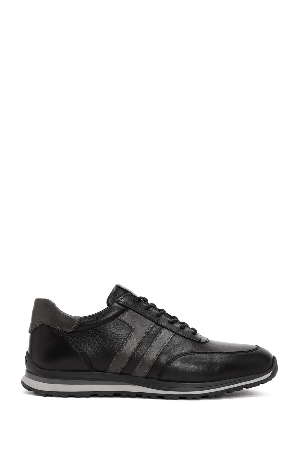 Erkek Siyah Bağcıklı Deri Casual Sneaker