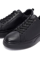 Men's Black Lace-Up Thick-Soled Leather Sneaker | Derimod
