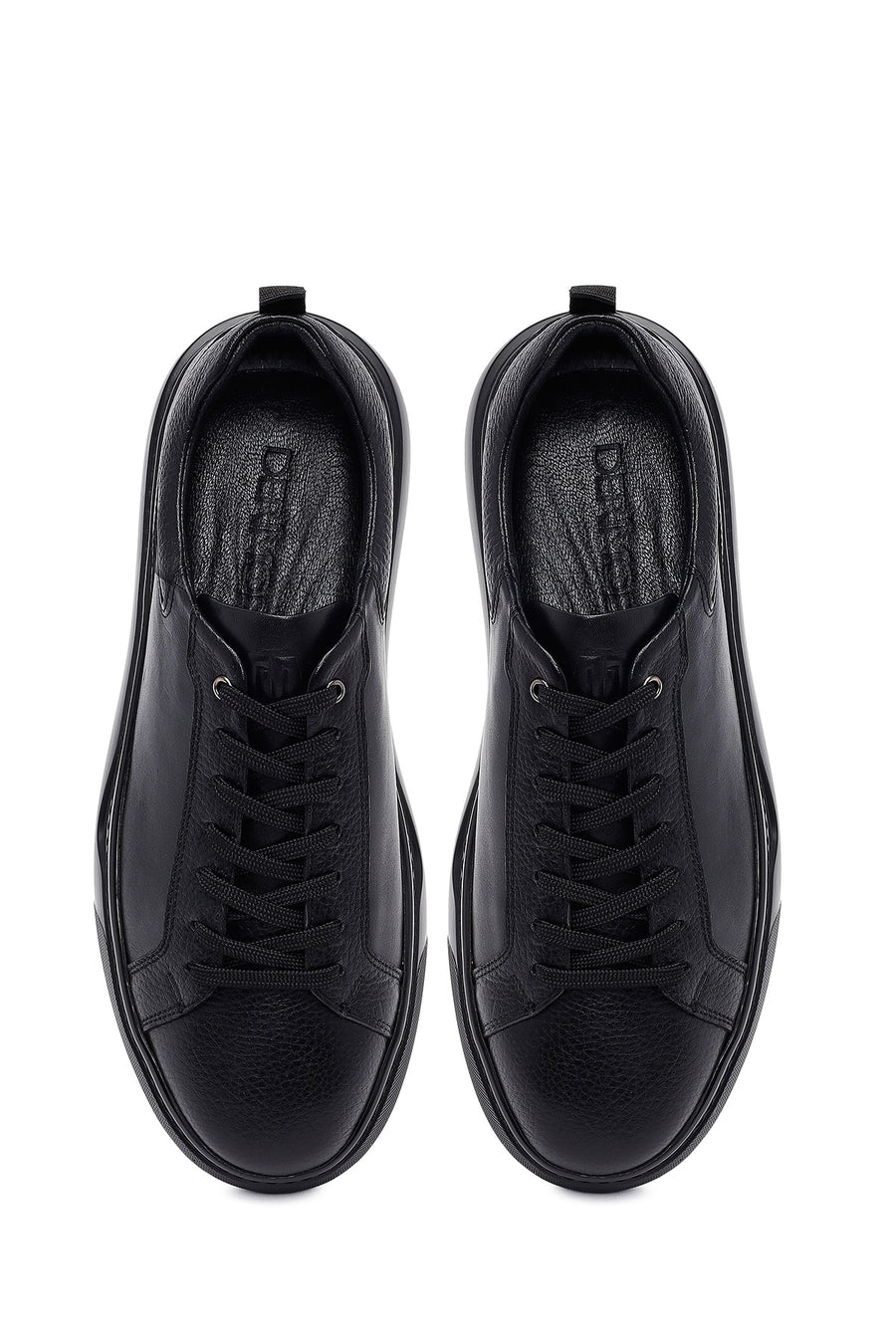 Men's Black Lace-Up Thick-Soled Leather Sneaker