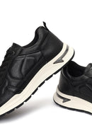 Men's Black Lace-Up Thick-Soled Leather Sneaker | Derimod