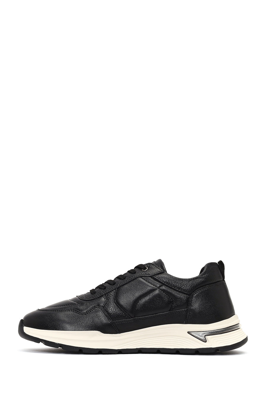 Men's Black Lace-Up Thick-Soled Leather Sneaker