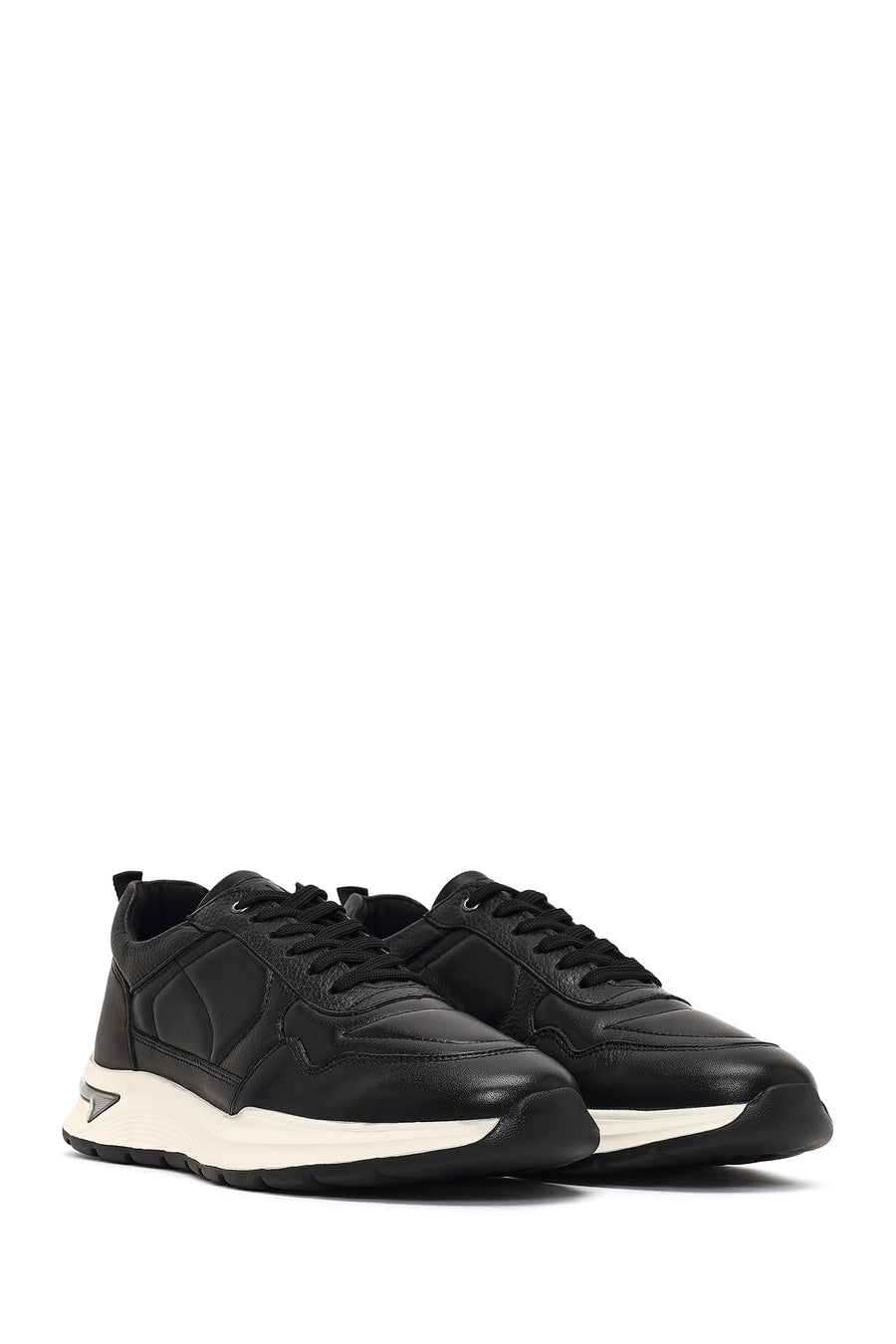 Men's Black Lace-Up Thick-Soled Leather Sneaker