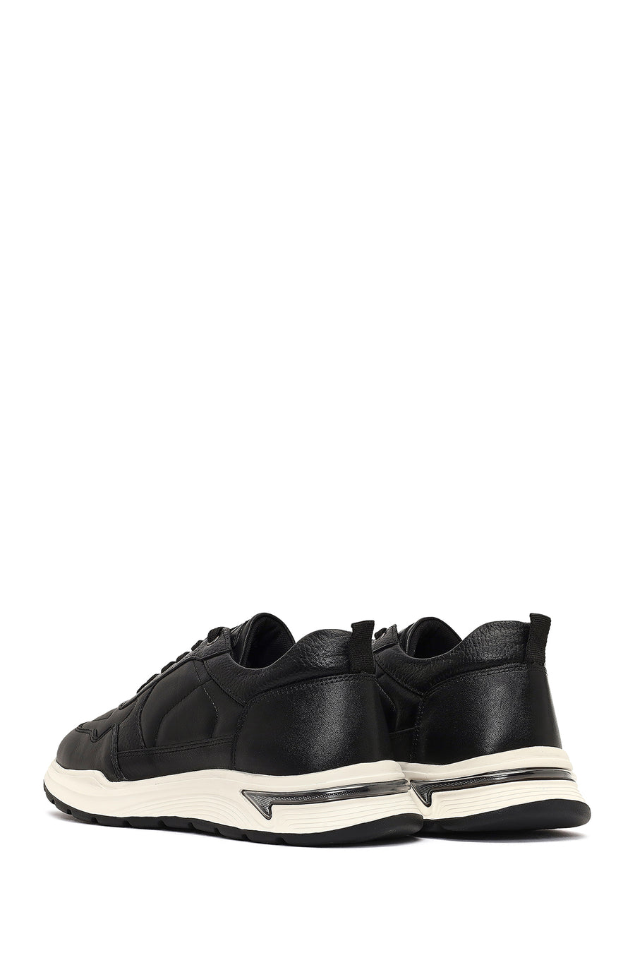 Men's Black Lace-Up Thick-Soled Leather Sneaker