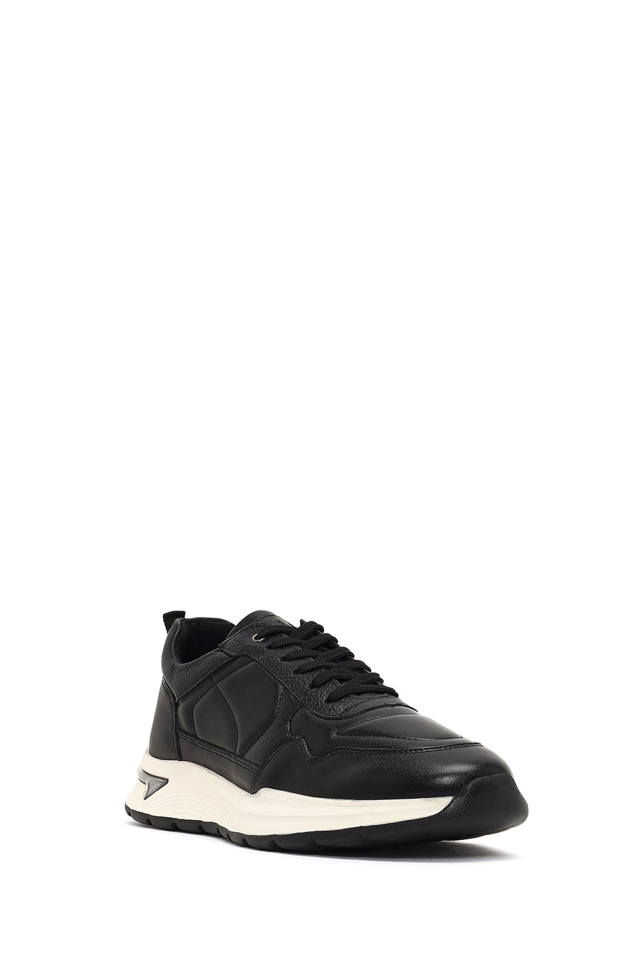 Men's Black Lace-Up Thick-Soled Leather Sneaker