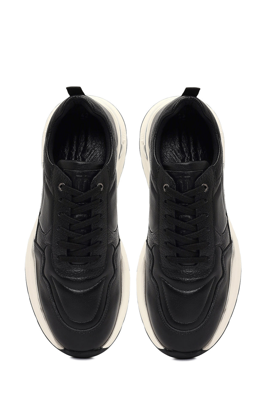 Men's Black Lace-Up Thick-Soled Leather Sneaker