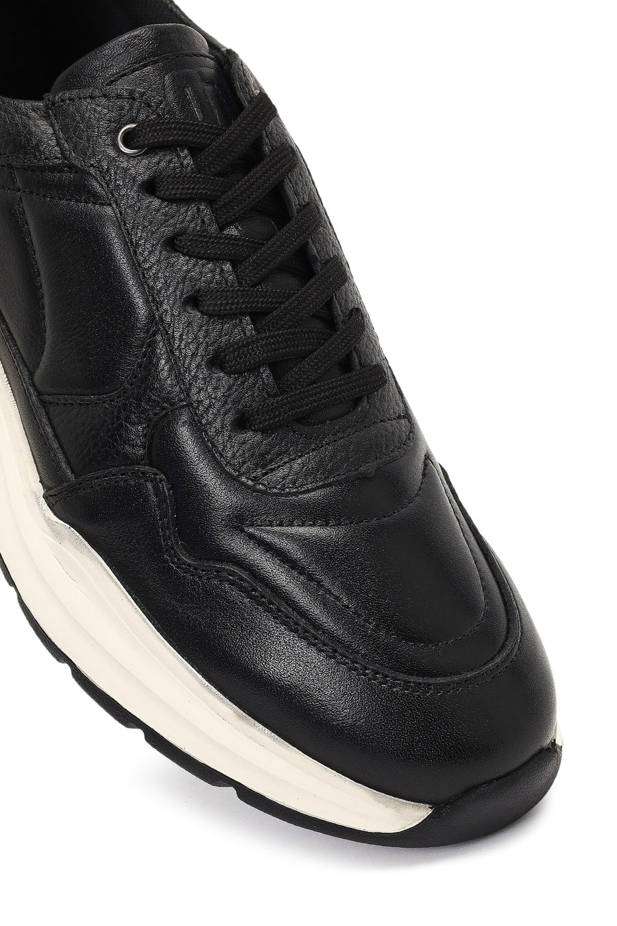 Men's Black Lace-Up Thick-Soled Leather Sneaker