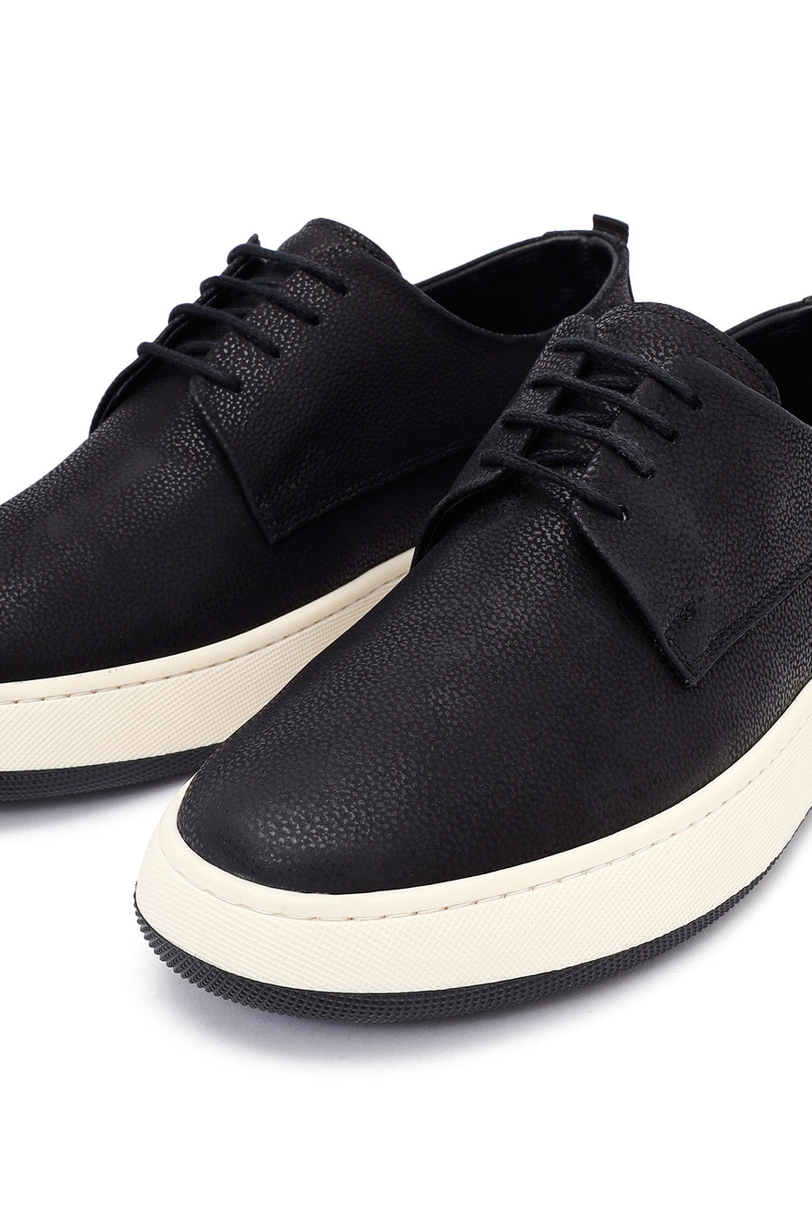 Men's Black Lace-Up Thick-Soled Leather Casual Shoes