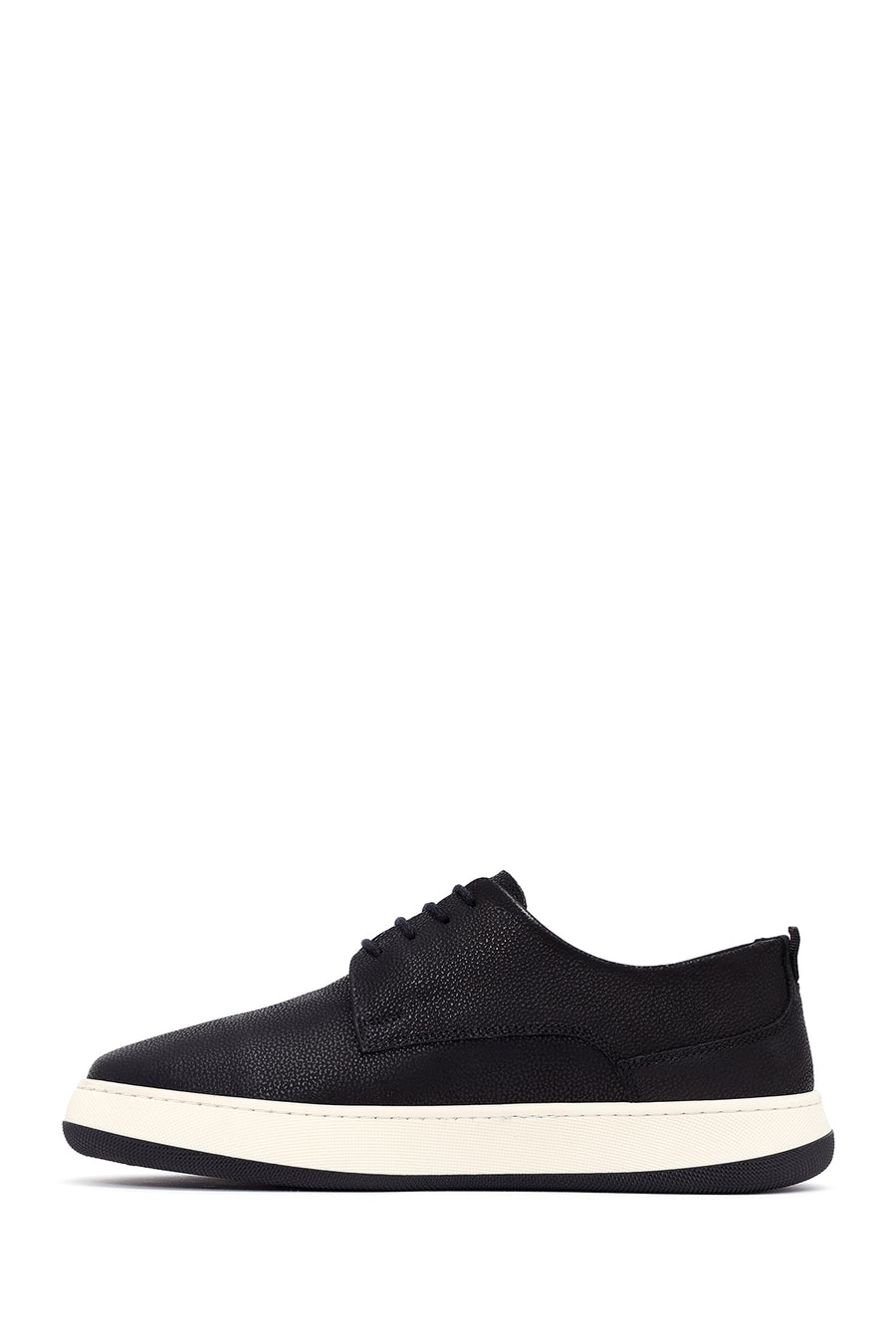 Men's Black Lace-Up Thick-Soled Leather Casual Shoes