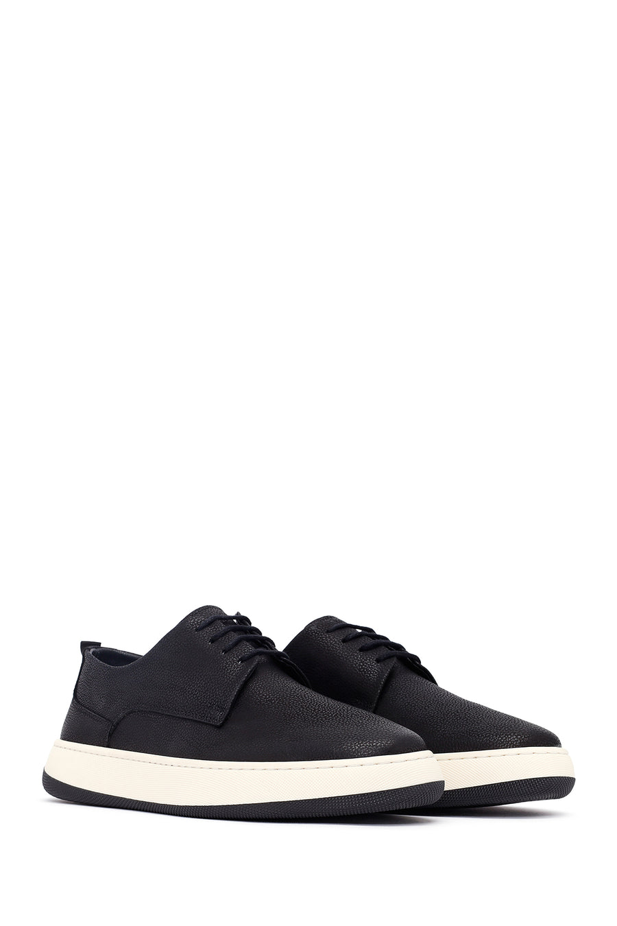 Men's Black Lace-Up Thick-Soled Leather Casual Shoes