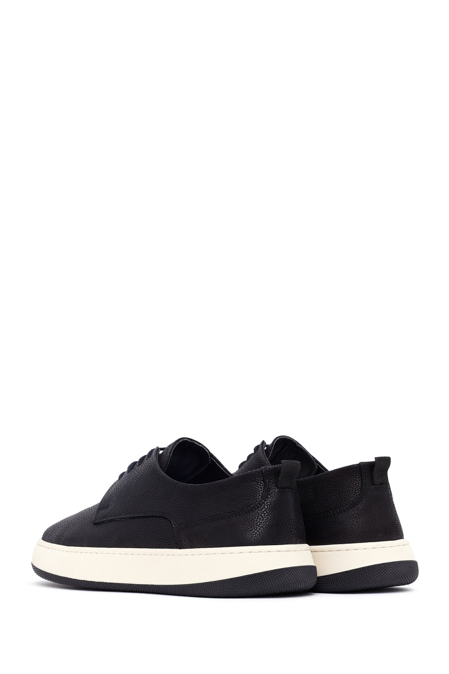Men's Black Lace-Up Thick-Soled Leather Casual Shoes