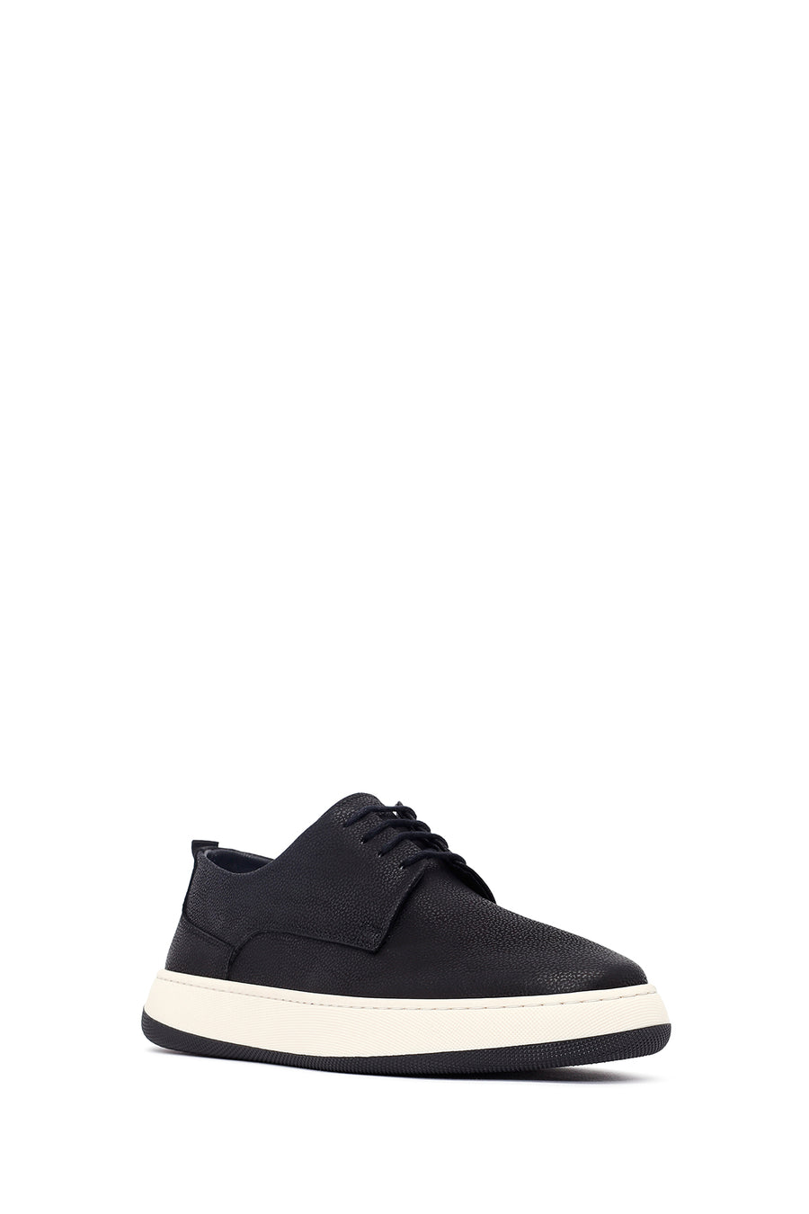 Men's Black Lace-Up Thick-Soled Leather Casual Shoes