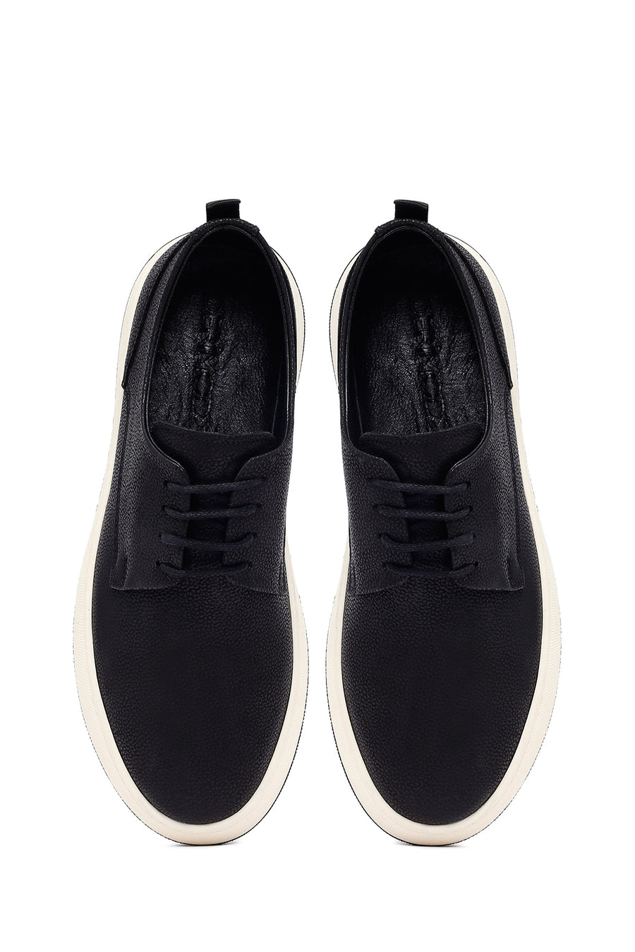 Men's Black Lace-Up Thick-Soled Leather Casual Shoes