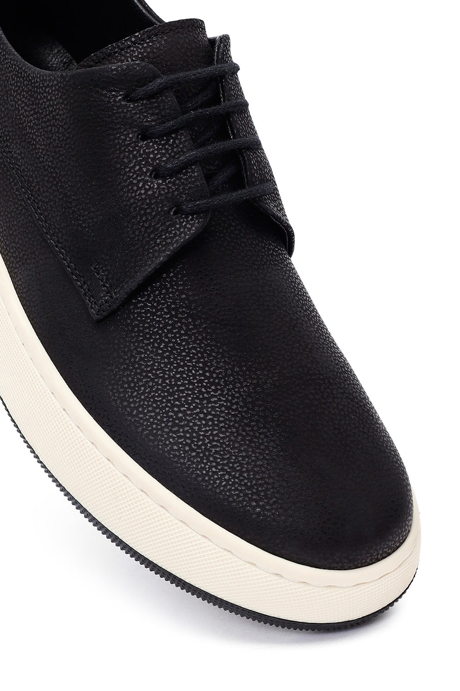 Men's Black Lace-Up Thick-Soled Leather Casual Shoes