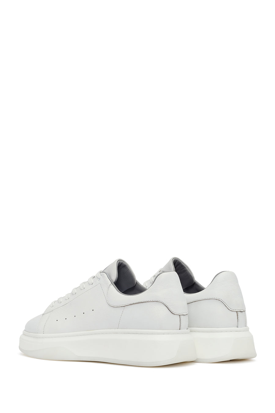 Erkek Beyaz Bağcıklı Kalın Tabanlı Deri Sneaker