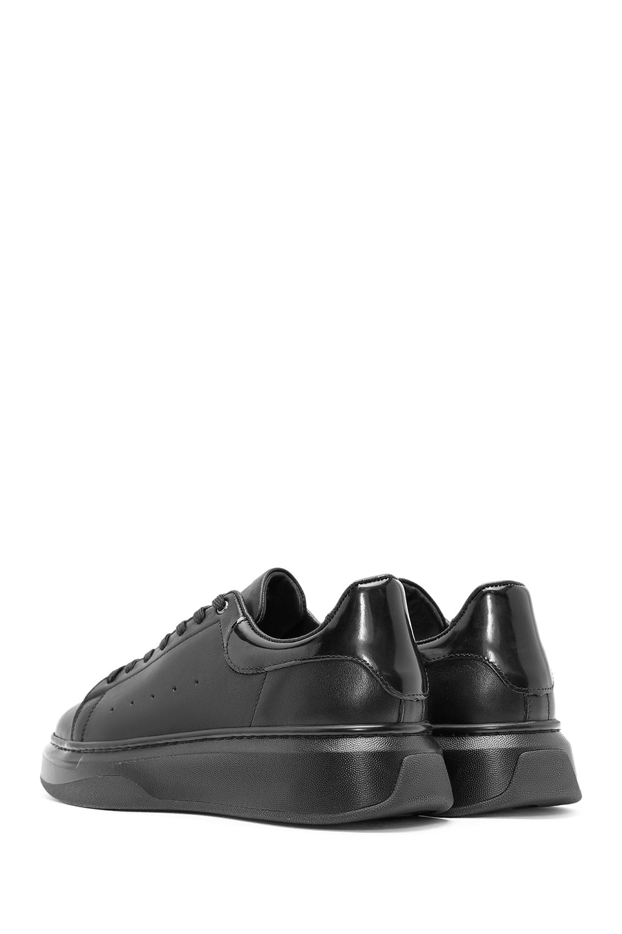 Men's Black Lace-Up Thick Sole Leather Sneakers