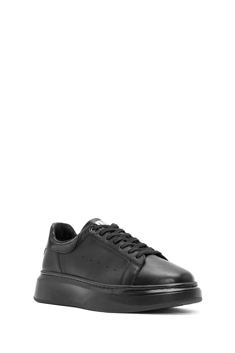 Men's Black Lace-Up Thick Sole Leather Sneakers