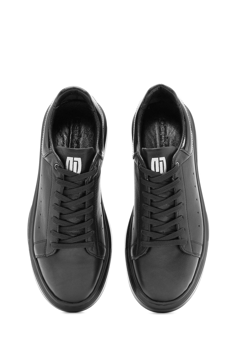 Men's Black Lace-Up Thick Sole Leather Sneakers