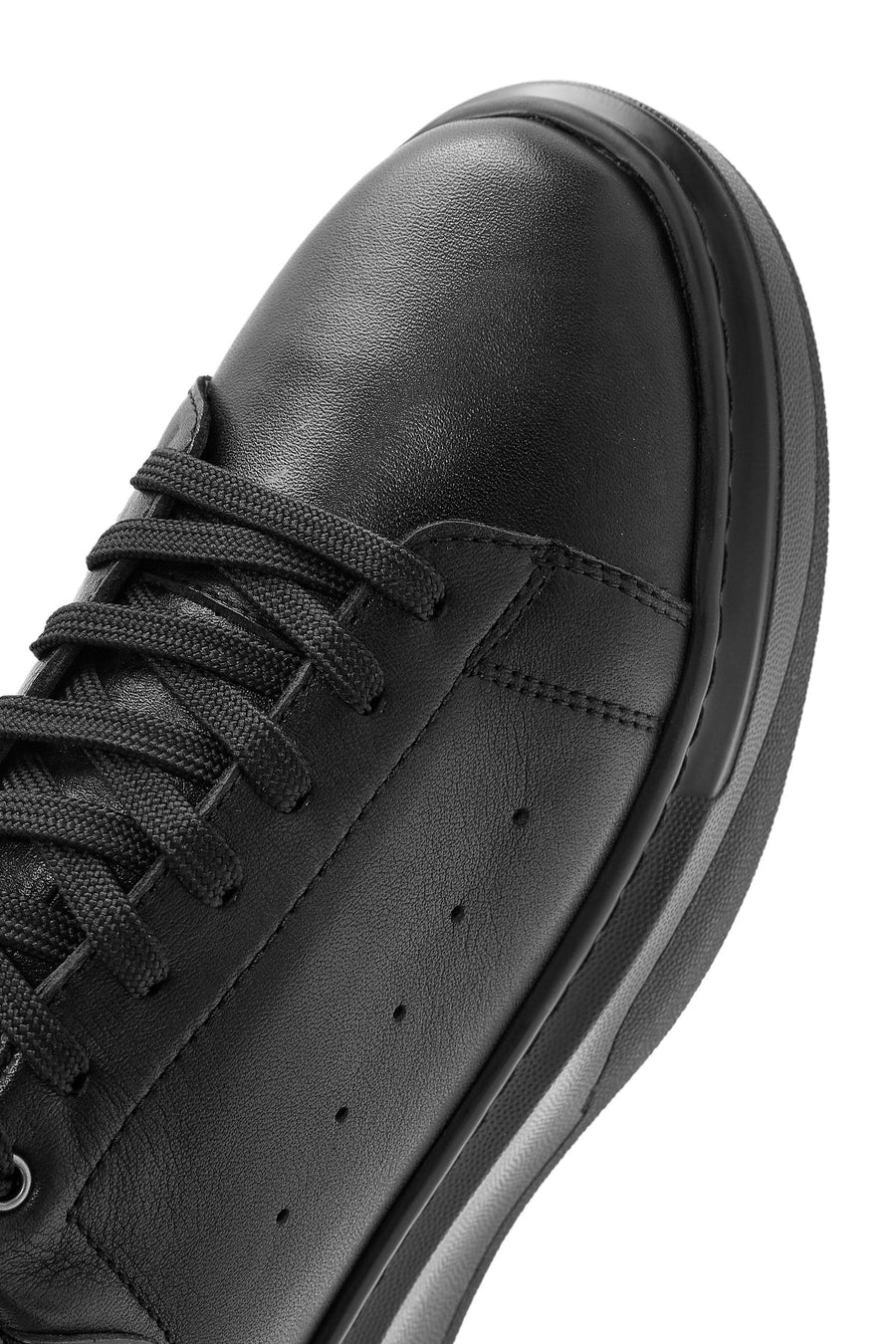 Men's Black Lace-Up Thick Sole Leather Sneakers