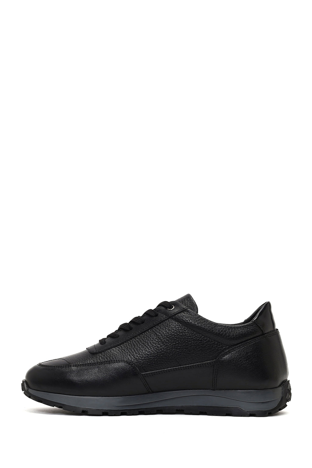Erkek Siyah Bağcıklı Deri Casual Sneaker