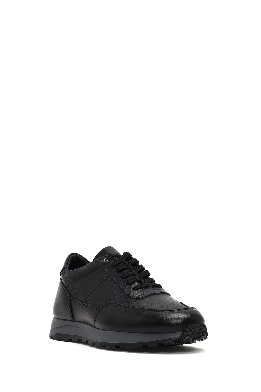 Erkek Siyah Bağcıklı Deri Casual Sneaker