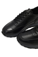 Erkek Siyah Bağcıklı Deri Casual Sneaker | Derimod