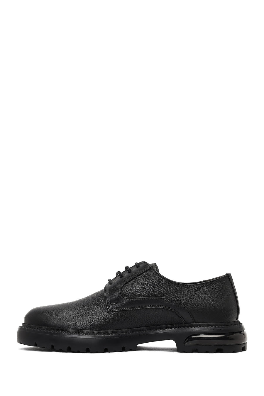 Men's Black Lace-Up Thick-Soled Leather Casual Shoe