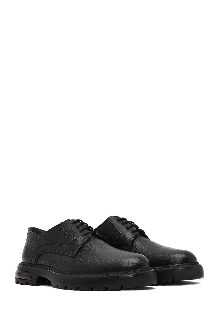 Men's Black Lace-Up Thick-Soled Leather Casual Shoe