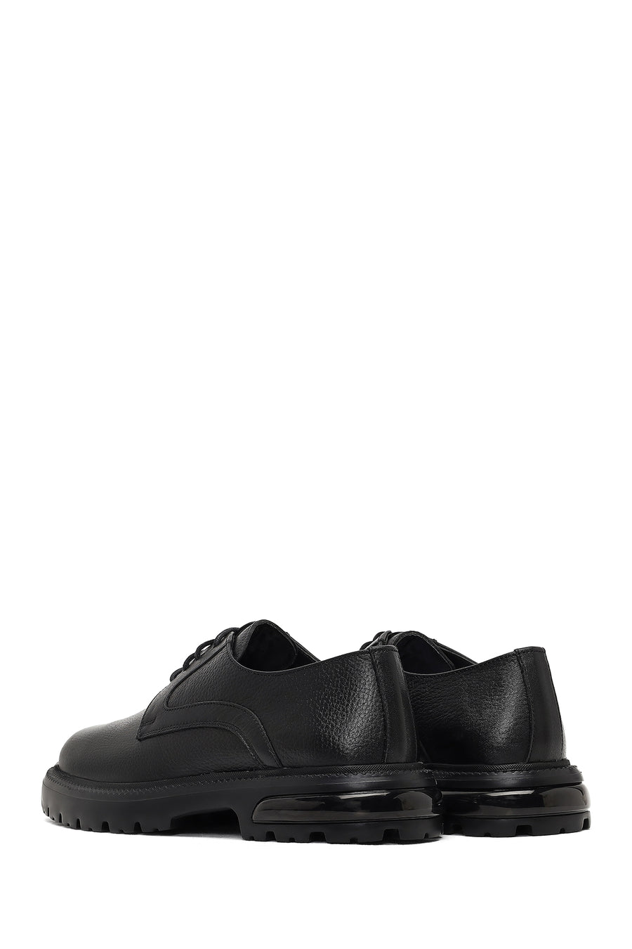 Men's Black Lace-Up Thick-Soled Leather Casual Shoe