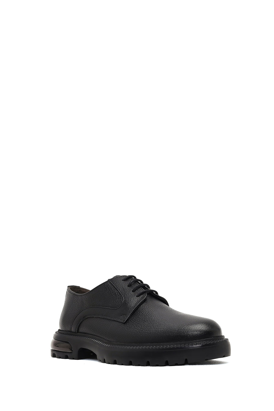 Men's Black Lace-Up Thick-Soled Leather Casual Shoe