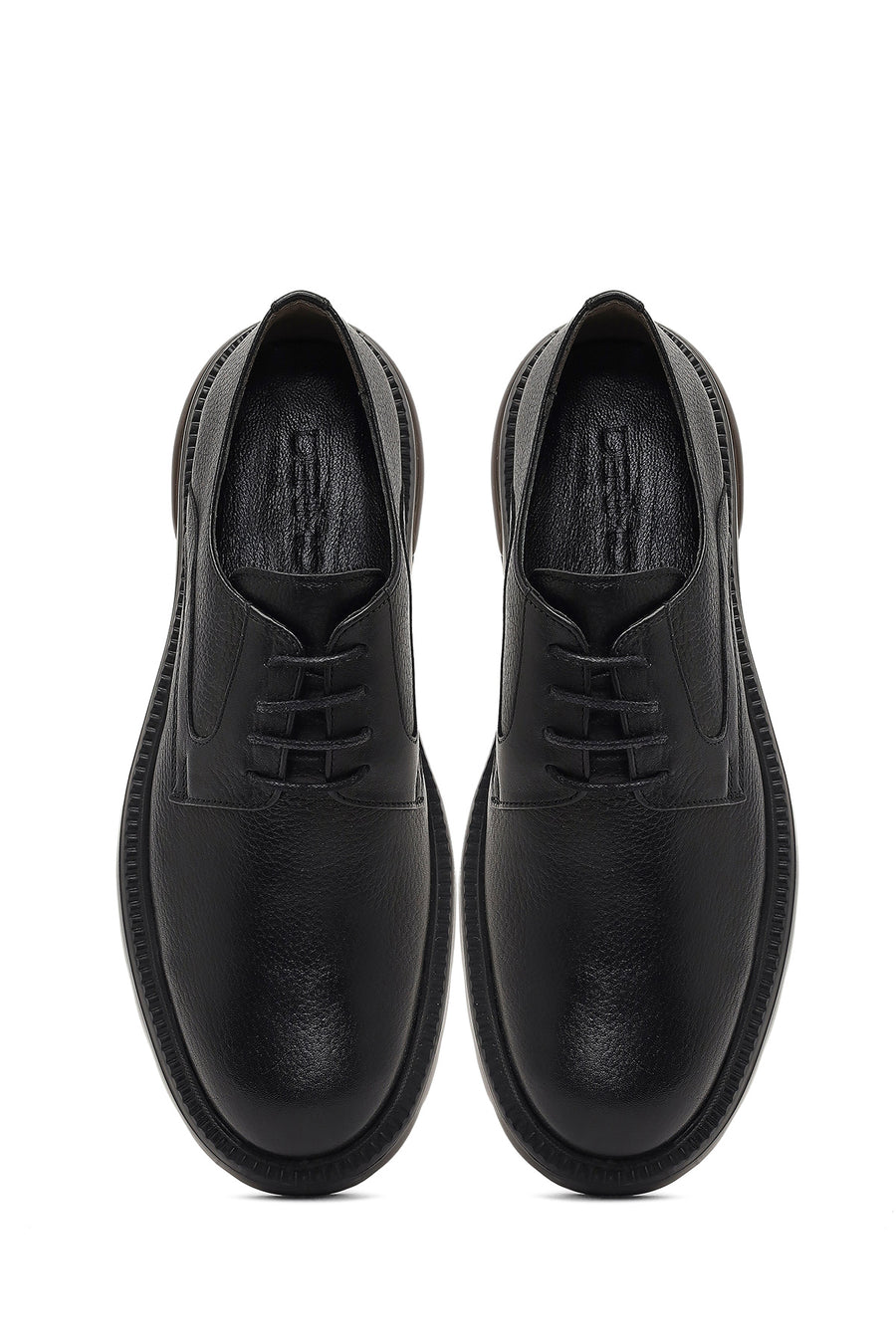 Men's Black Lace-Up Thick-Soled Leather Casual Shoe