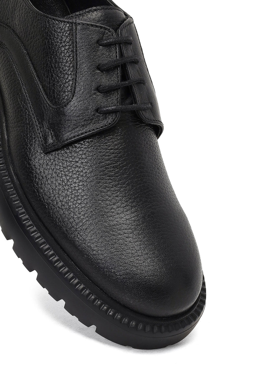 Men's Black Lace-Up Thick-Soled Leather Casual Shoe