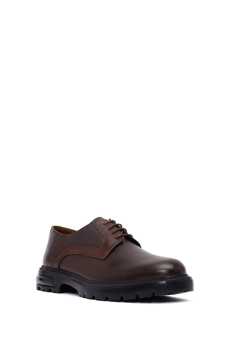 Men's Brown Lace-Up Thick-Soled Leather Casual Shoes