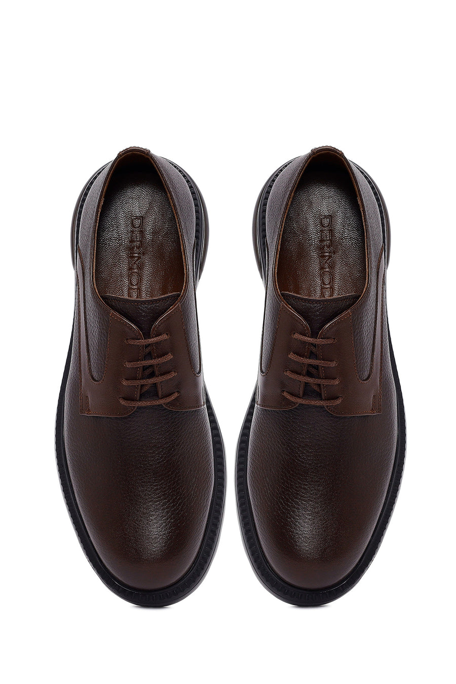 Men's Brown Lace-Up Thick-Soled Leather Casual Shoes