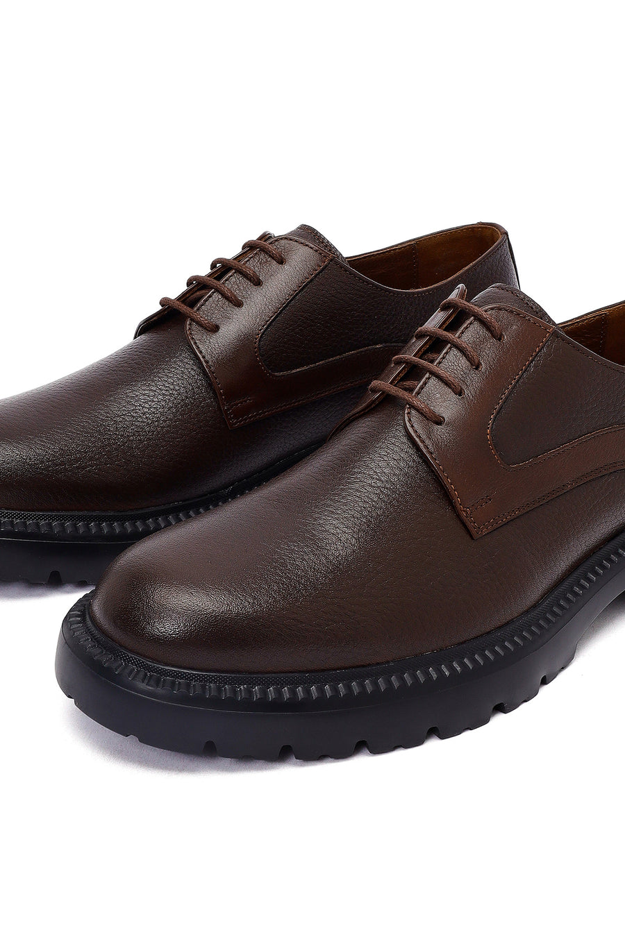 Men's Brown Lace-Up Thick-Soled Leather Casual Shoes