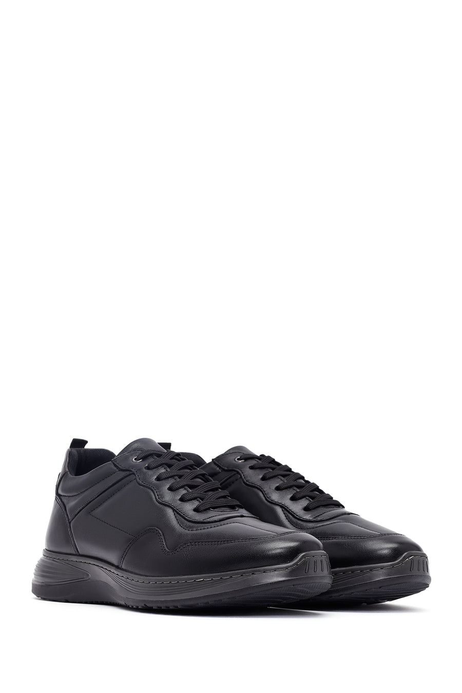 Erkek Siyah Bağcıklı Deri Casual Sneaker