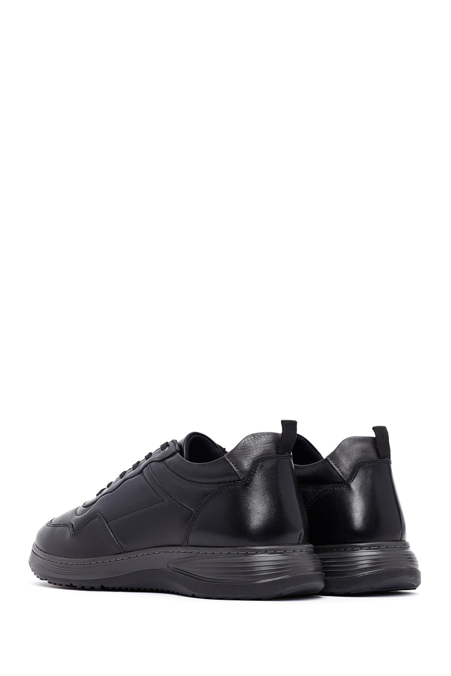Erkek Siyah Bağcıklı Deri Casual Sneaker