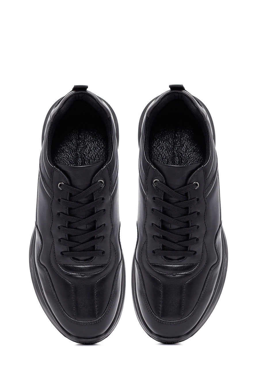 Erkek Siyah Bağcıklı Deri Casual Sneaker