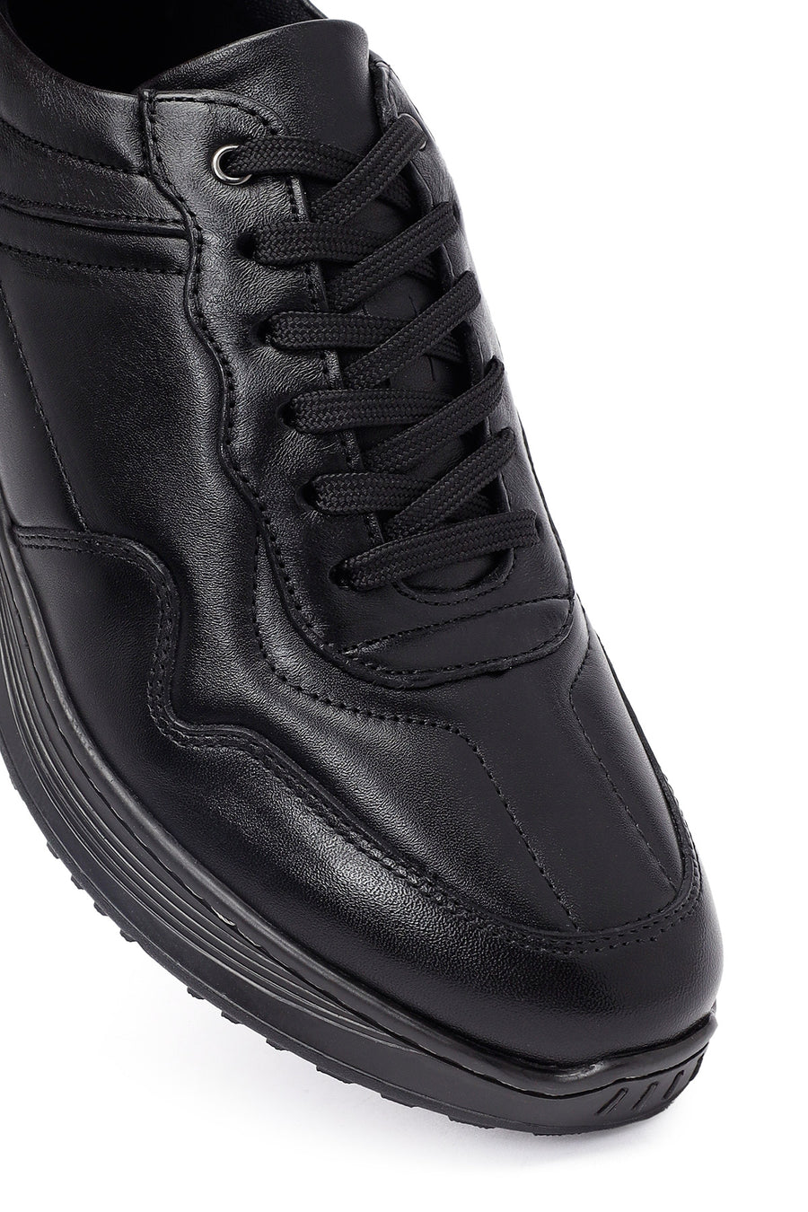 Erkek Siyah Bağcıklı Deri Casual Sneaker