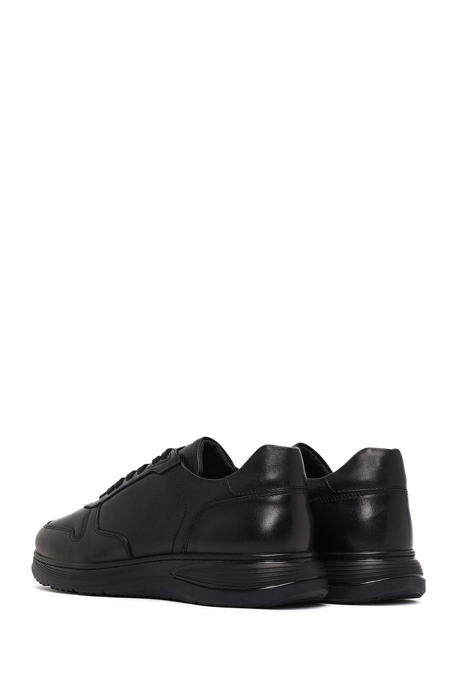 Erkek Siyah Bağcıklı Deri Casual Sneaker