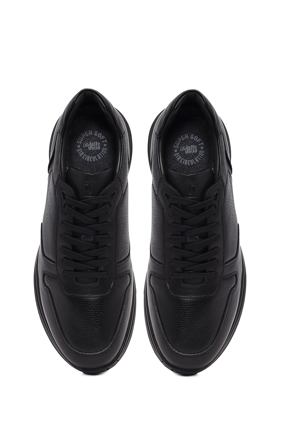 Erkek Siyah Bağcıklı Deri Casual Sneaker